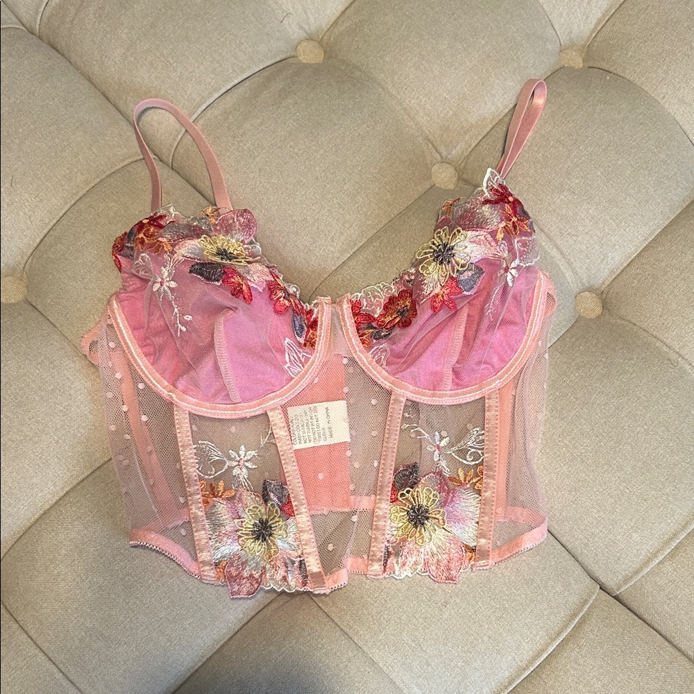 Pink Floral Embroidered Bustier
